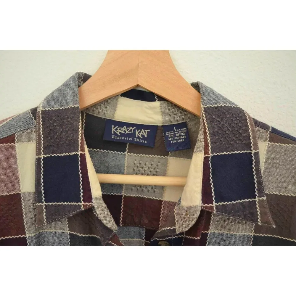 Vintage Checked Plaid Button Down Navy Purple Olive - Picture 4 of 5